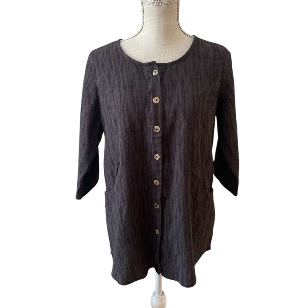 Soft Surroundings Dark Gray Button Down Tunic Top Blouse Shirt Petite Medium NWT